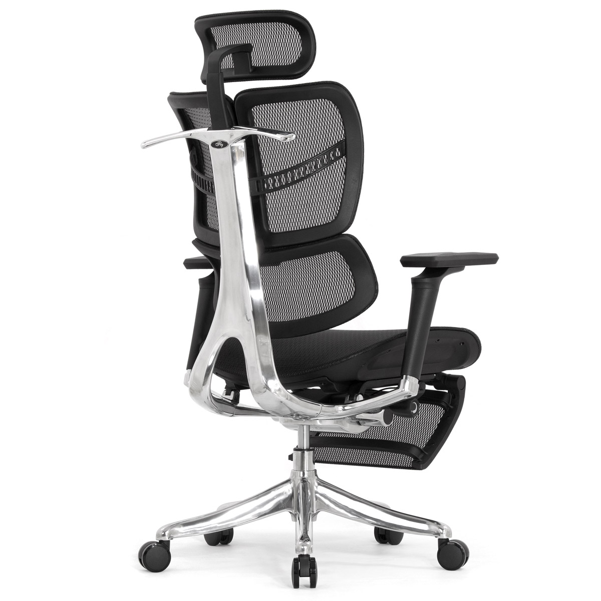 Анатомическое кресло Falto Fly 2 с подножкой (динамичный подголовник, подлокотники 6D (360), сетка, чёрный)