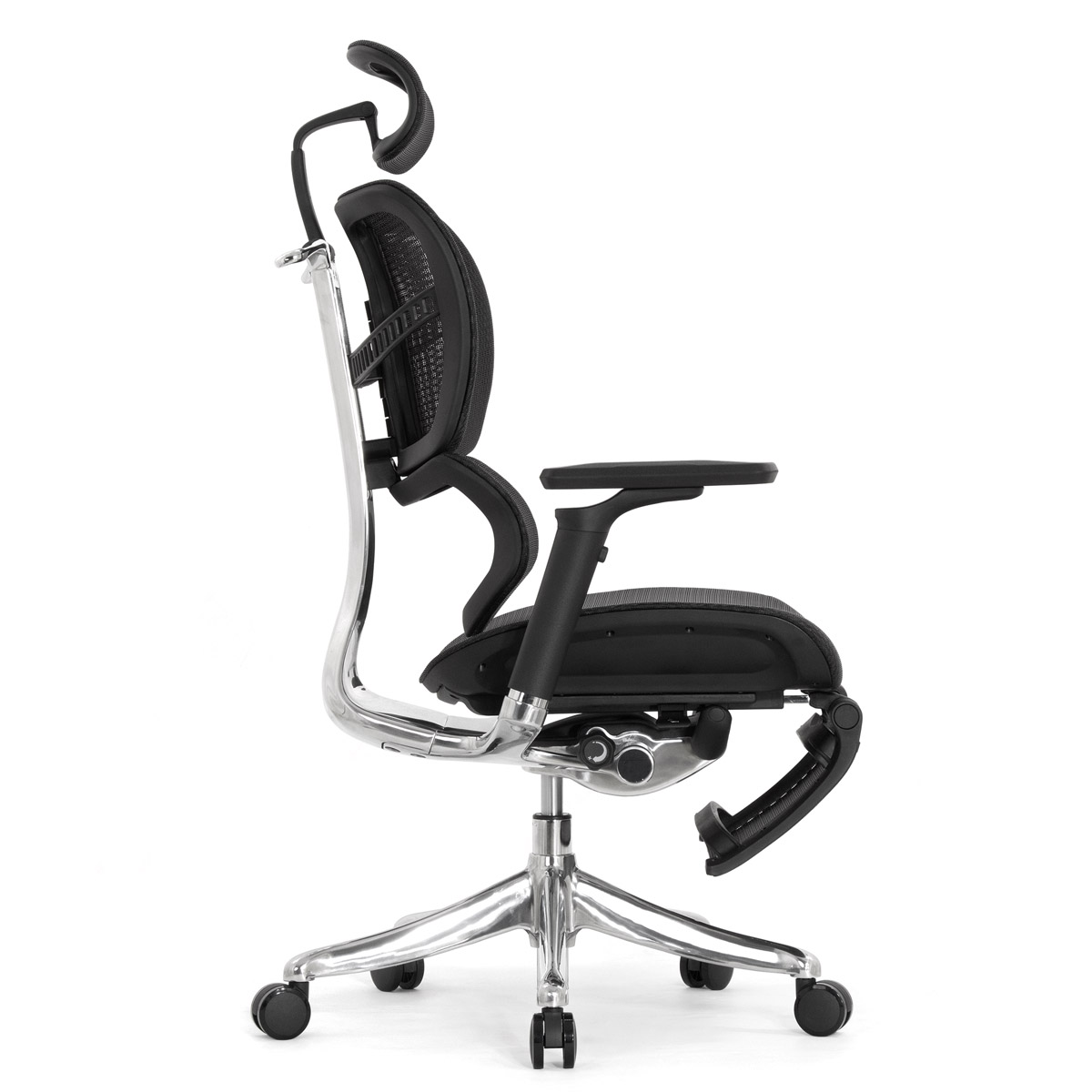 Анатомическое кресло Falto Fly 2 с подножкой (динамичный подголовник, подлокотники 6D (360), сетка, чёрный)