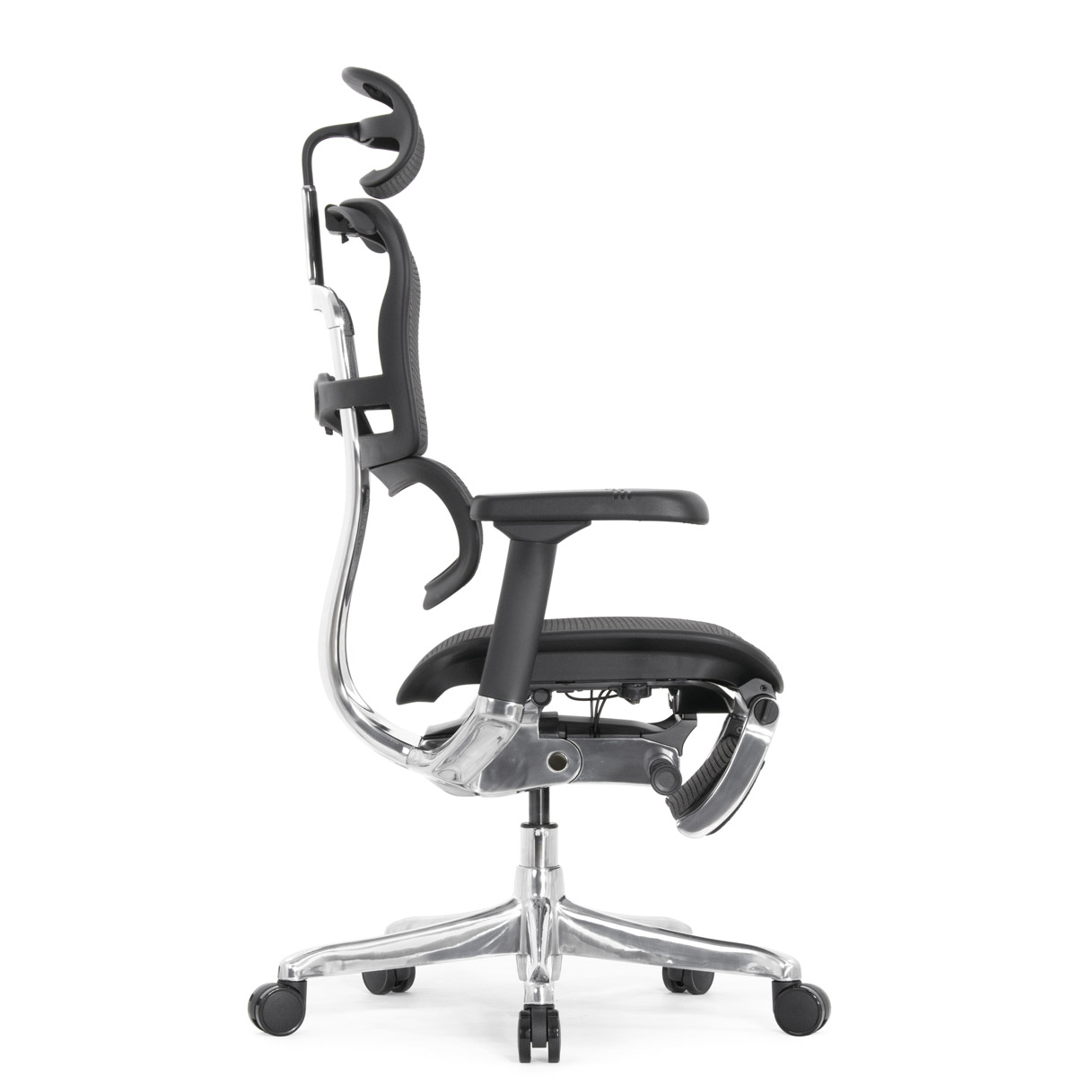 Эргономичное кресло Falto Ergohuman 2 Elite с подножкой (алюминий, наклон вперёд, сетка, чёрный)