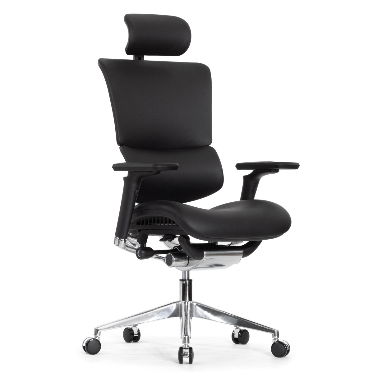 Эргономичное кресло Falto Leater Premium SL (динамичный поясничный упор, натуральная кожа, чёрный)