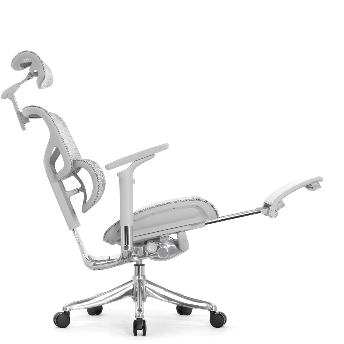 Эргономичное кресло Falto Pro 2 с подножкой (3D поясничный упор, подголовник 4D, каркас серый, белый)