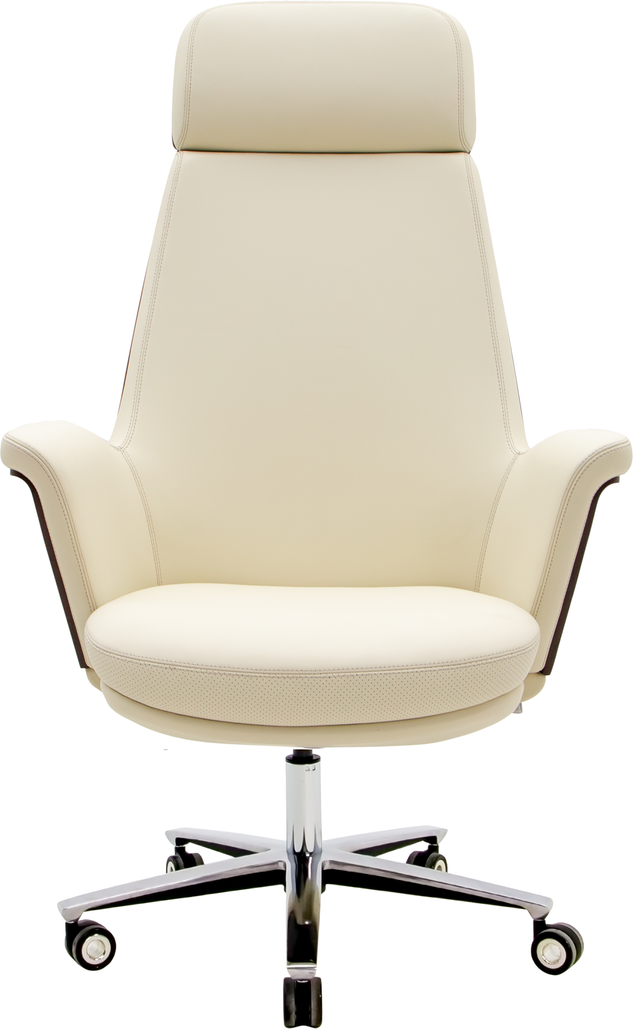 Эргономичное кресло руководителя бежевая кожа / палисандр