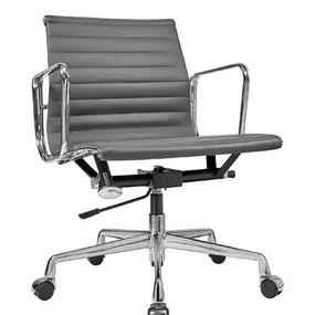 Эргономичное кресло Eames Ribbed Office Chair EA 117, кожа графит