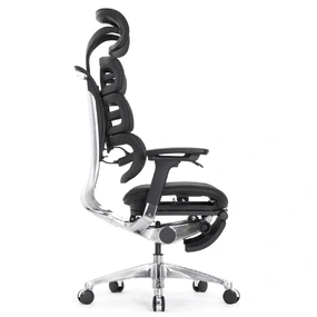 Эргономичное кресло Falto Evolution с подножкой (тихие вставки, управление на подлокотниках, сетка, чёрный)