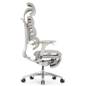 Эргономичное кресло Falto Evolution с подножкой (тихие вставки, управление на подлокотниках, сетка, серый)