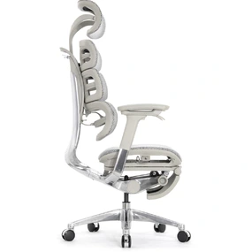 Эргономичное кресло Falto Evolution с подножкой (тихие вставки, управление на подлокотниках, сетка, серый)