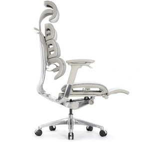Эргономичное кресло Falto Evolution с подножкой (тихие вставки, управление на подлокотниках, сетка, серый)