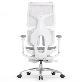 Эргономичное кресло Falto Scala Office с подножкой (разделённый поясничный упор, сетка, каркас белый, серый)